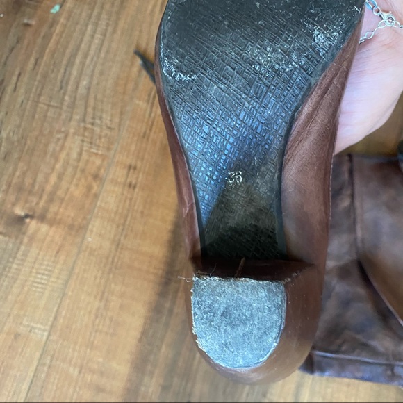 Brown leather marble style lace up heel boots - Picture 11 of 13